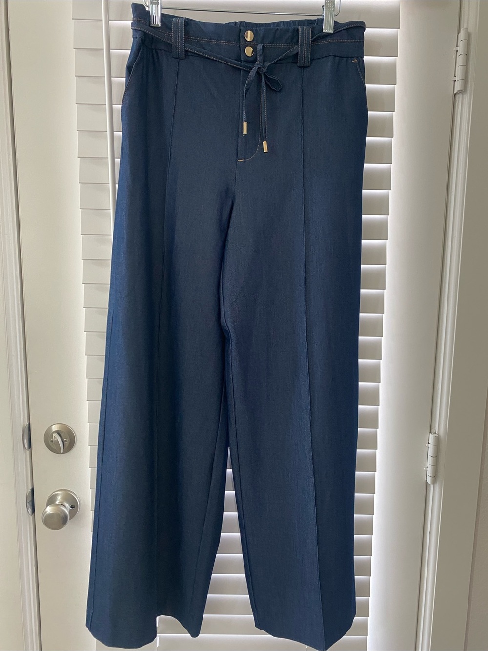 Zara Women’s Navy Wide-Leg Drawstring Trousers